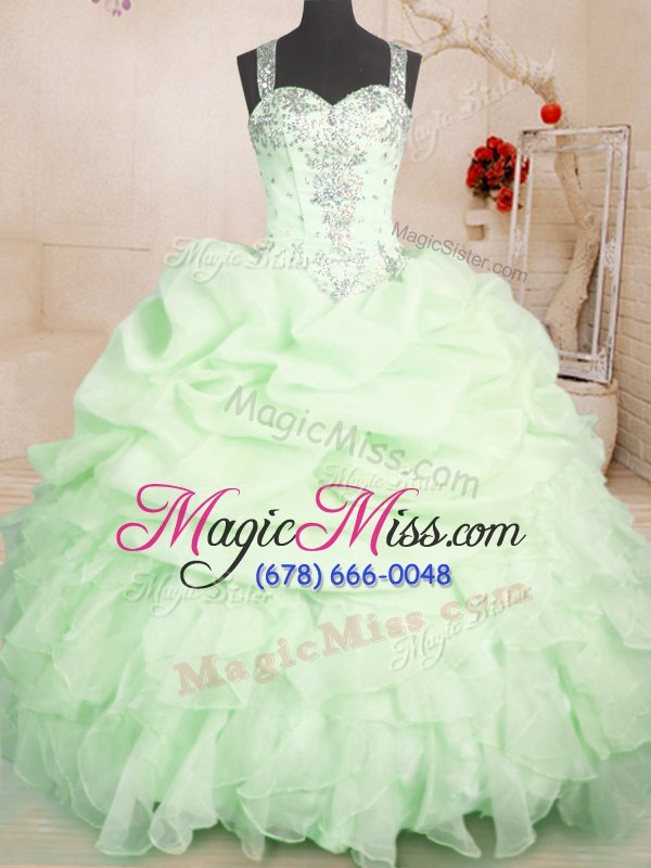 wholesale graceful pick ups straps sleeveless zipper 15th birthday dress yellow green organza