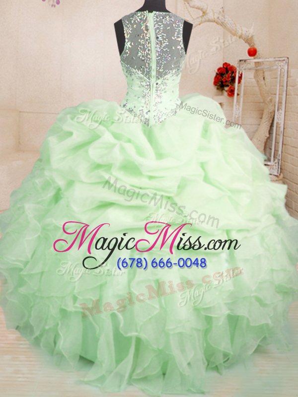 wholesale graceful pick ups straps sleeveless zipper 15th birthday dress yellow green organza