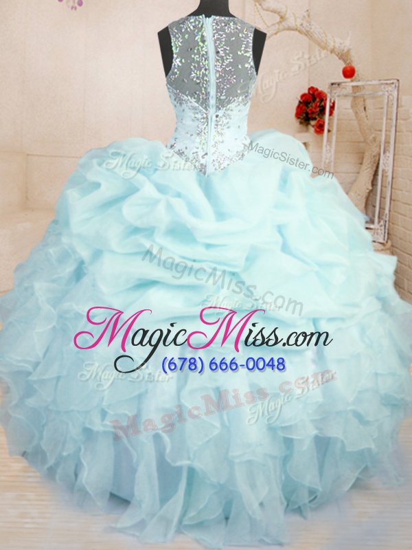 wholesale luxurious light blue ball gowns organza straps sleeveless beading and ruffles and pick ups floor length zipper sweet 16 dresses