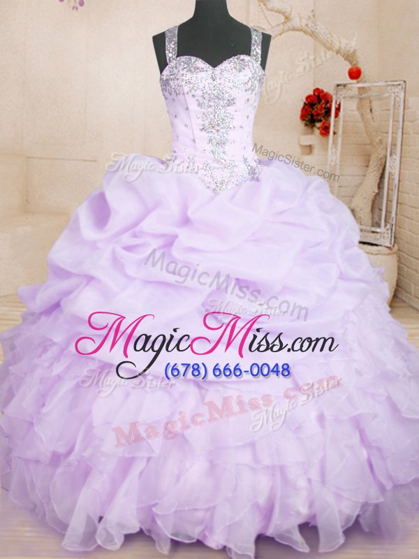 wholesale inexpensive lavender sleeveless floor length beading and ruffles and pick ups lace up quinceanera gowns