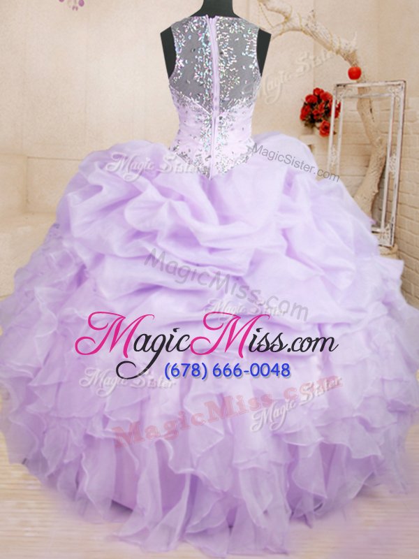 wholesale inexpensive lavender sleeveless floor length beading and ruffles and pick ups lace up quinceanera gowns