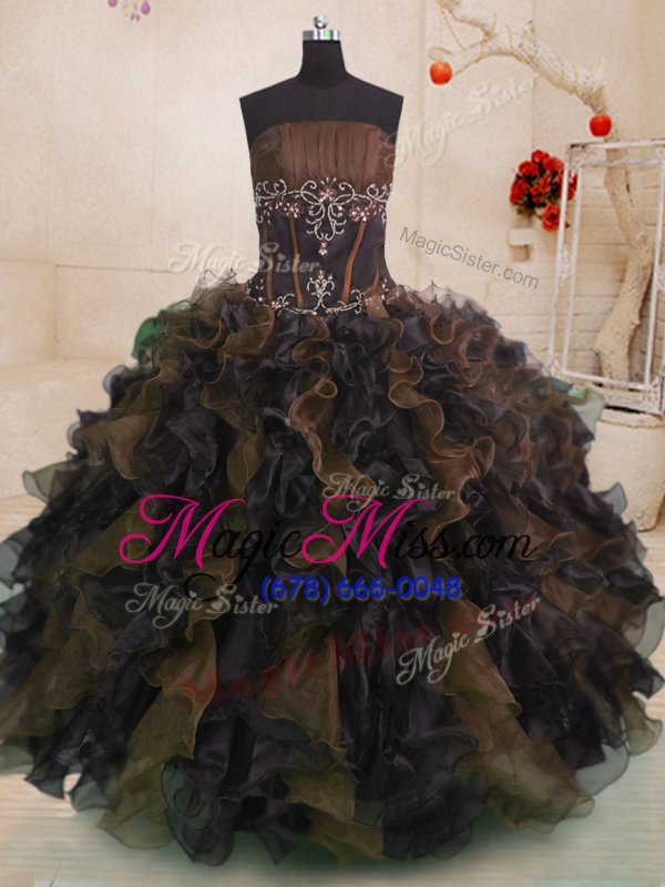 wholesale beauteous sleeveless floor length beading and ruffles lace up quinceanera dress with multi-color