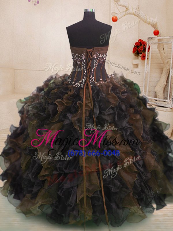 wholesale beauteous sleeveless floor length beading and ruffles lace up quinceanera dress with multi-color