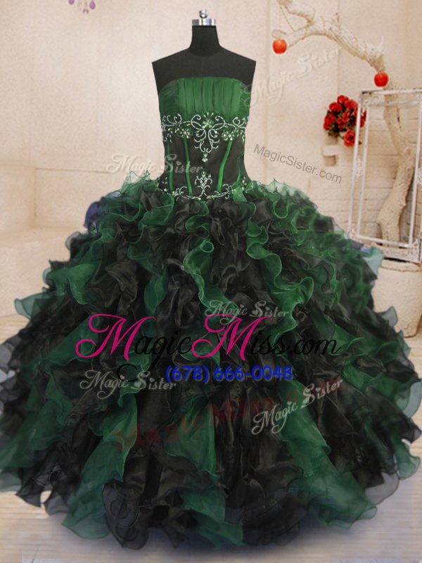 wholesale noble multi-color ball gowns beading and ruffles quince ball gowns lace up organza sleeveless floor length