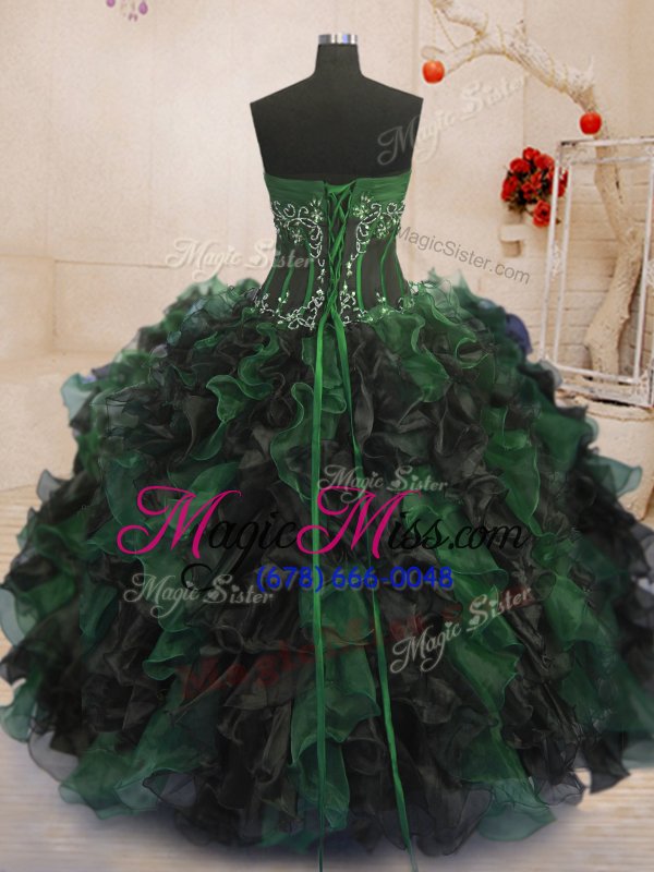 wholesale noble multi-color ball gowns beading and ruffles quince ball gowns lace up organza sleeveless floor length