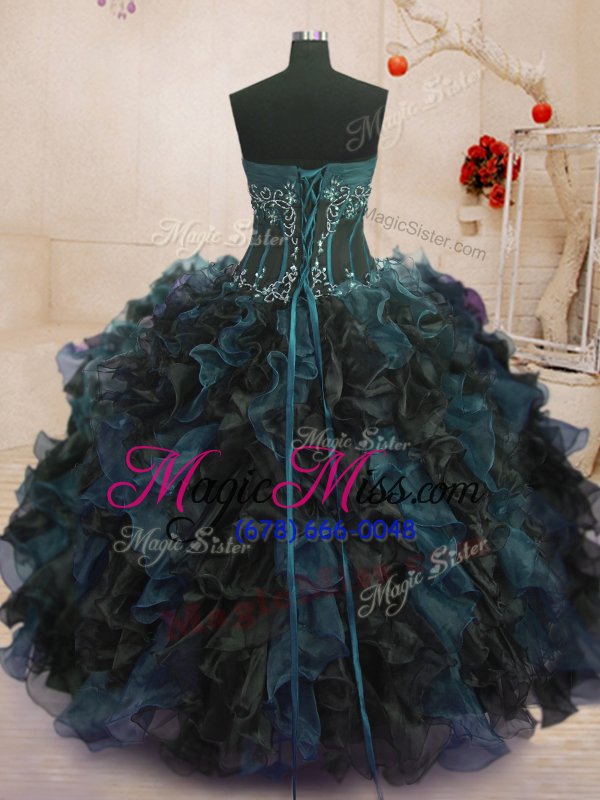 wholesale vintage blue and black strapless lace up beading and ruffles sweet 16 dresses sleeveless