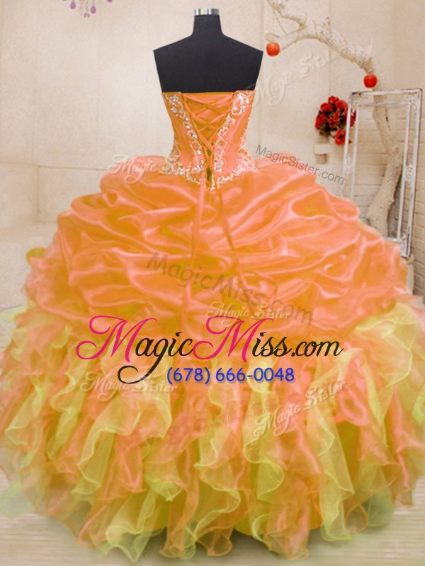 wholesale hot sale orange sleeveless beading and ruffles floor length 15 quinceanera dress