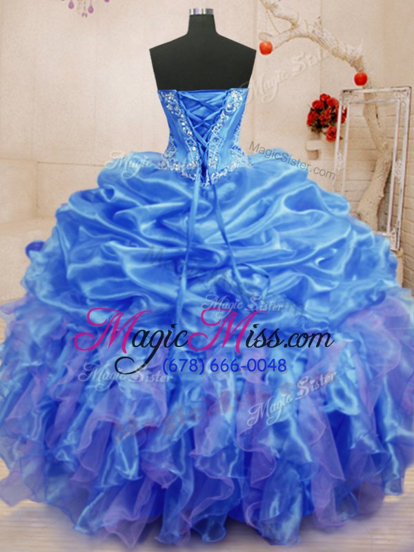 wholesale adorable blue ball gowns beading and ruffles 15 quinceanera dress lace up organza sleeveless floor length