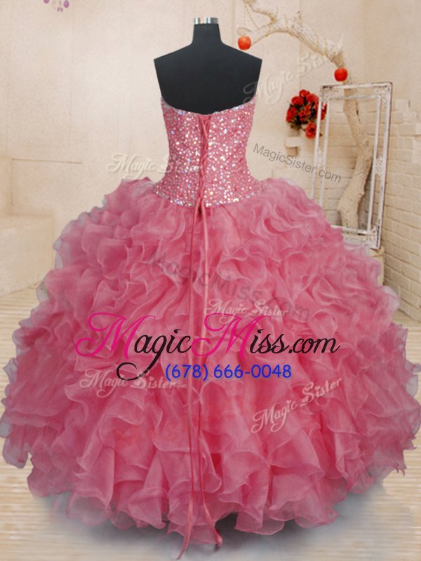 wholesale clearance pink lace up quinceanera dress beading and ruffles sleeveless floor length