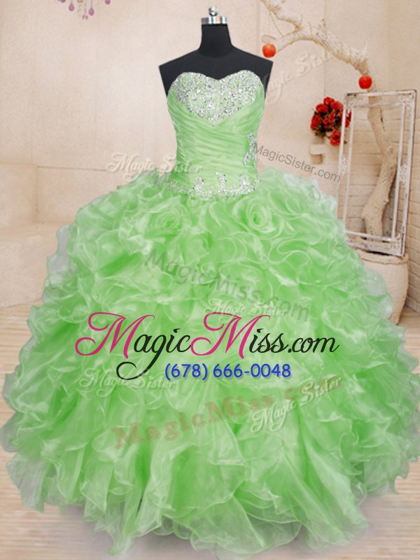 wholesale super sweetheart neckline beading and ruffles quinceanera gowns sleeveless lace up