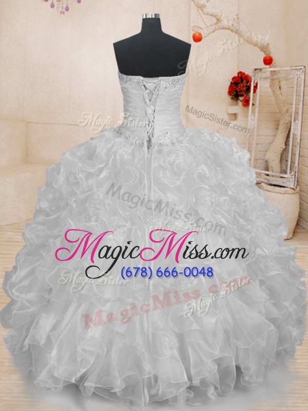 wholesale traditional floor length white quinceanera dresses organza sleeveless beading and ruffles