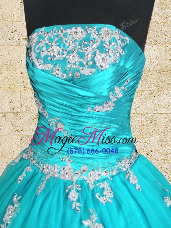 wholesale admirable strapless sleeveless lace up 15 quinceanera dress aqua blue tulle