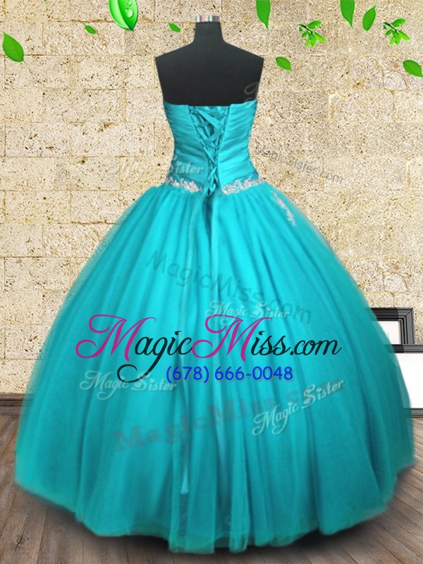 wholesale admirable strapless sleeveless lace up 15 quinceanera dress aqua blue tulle