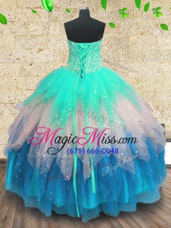 wholesale low price sequins floor length ball gowns sleeveless multi-color quinceanera gown lace up