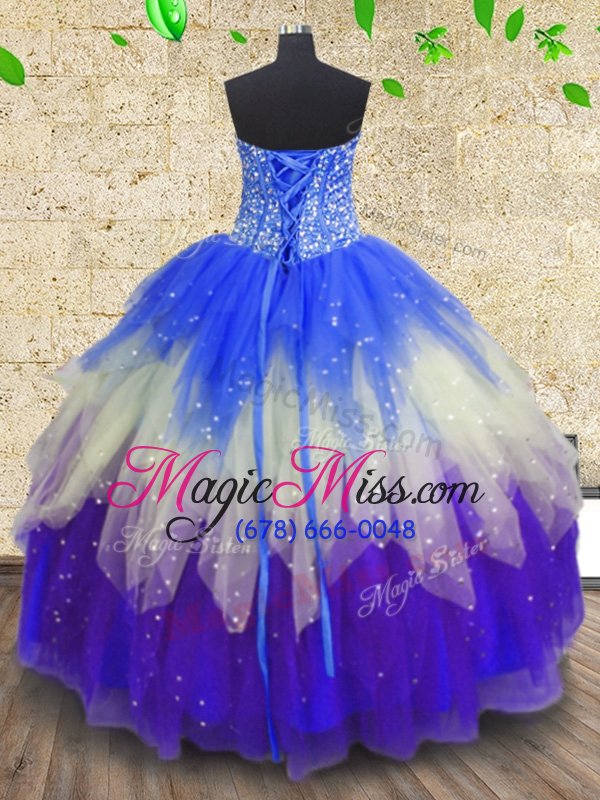 wholesale fancy sleeveless tulle floor length zipper quinceanera dress in multi-color for with beading and sequins