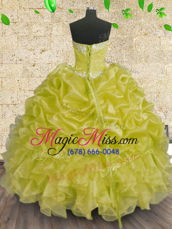 wholesale fancy green ball gowns organza sweetheart sleeveless beading and appliques and ruffles and ruching floor length lace up quinceanera gown