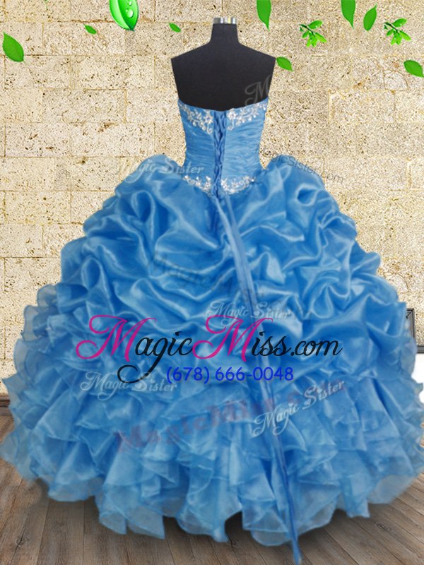 wholesale modest baby blue sleeveless organza lace up quinceanera dresses for military ball and sweet 16 and quinceanera