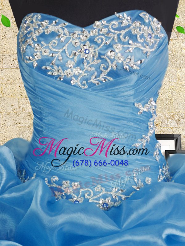 wholesale modest baby blue sleeveless organza lace up quinceanera dresses for military ball and sweet 16 and quinceanera