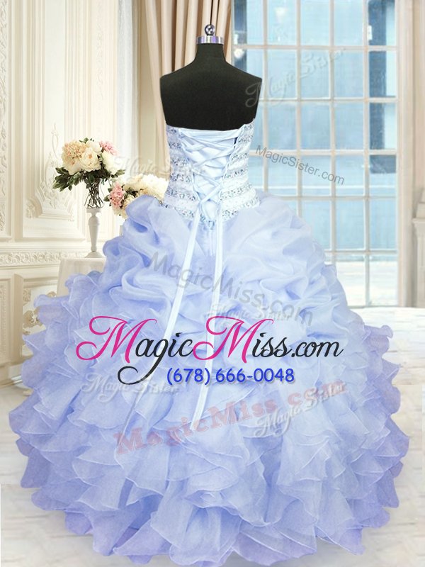 wholesale high class lavender organza lace up sweetheart sleeveless floor length sweet 16 dress beading and ruffles