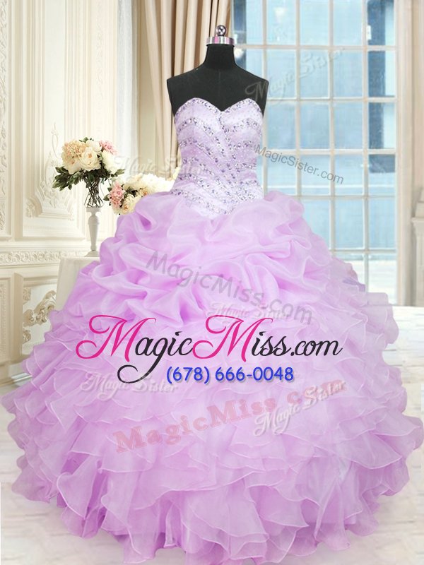 wholesale flirting lilac ball gowns beading and ruffles ball gown prom dress lace up organza sleeveless floor length