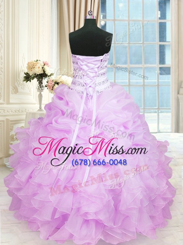 wholesale flirting lilac ball gowns beading and ruffles ball gown prom dress lace up organza sleeveless floor length