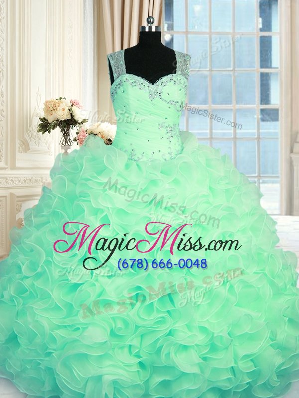 wholesale flirting beading and ruffles 15th birthday dress apple green zipper sleeveless floor length