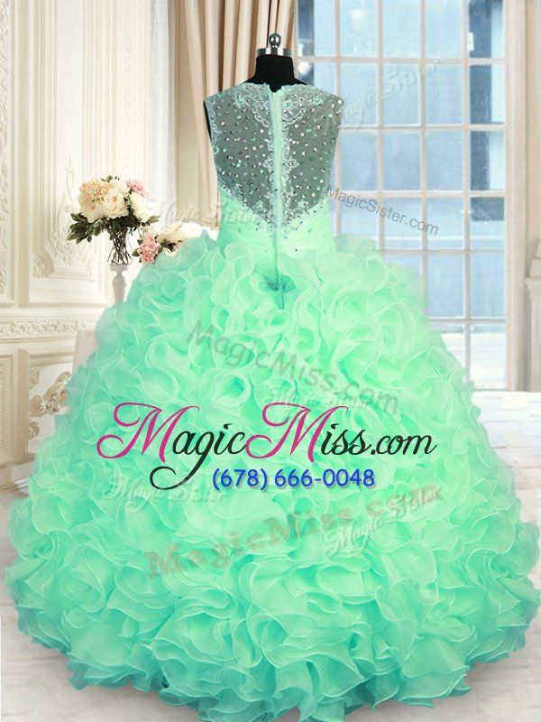 wholesale flirting beading and ruffles 15th birthday dress apple green zipper sleeveless floor length