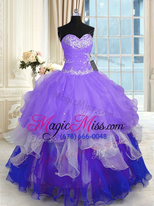 wholesale popular floor length multi-color vestidos de quinceanera organza sleeveless beading and ruffles