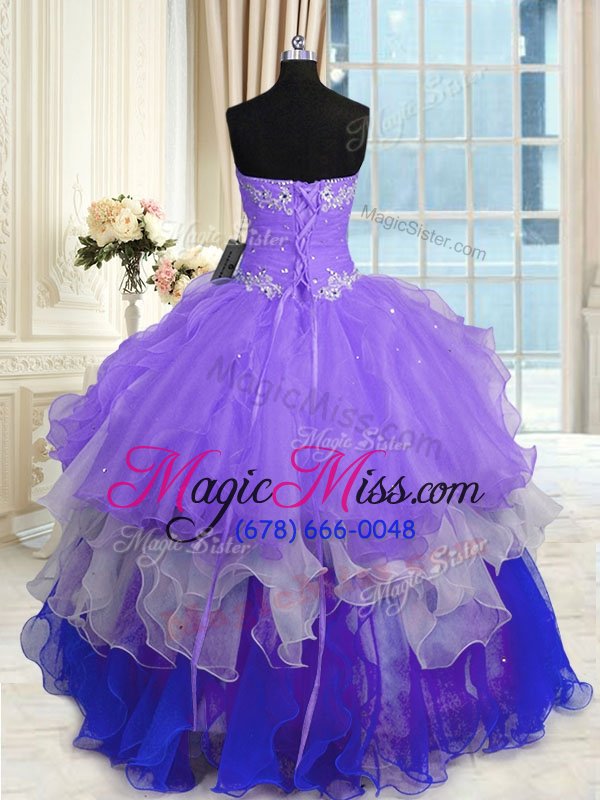 wholesale popular floor length multi-color vestidos de quinceanera organza sleeveless beading and ruffles