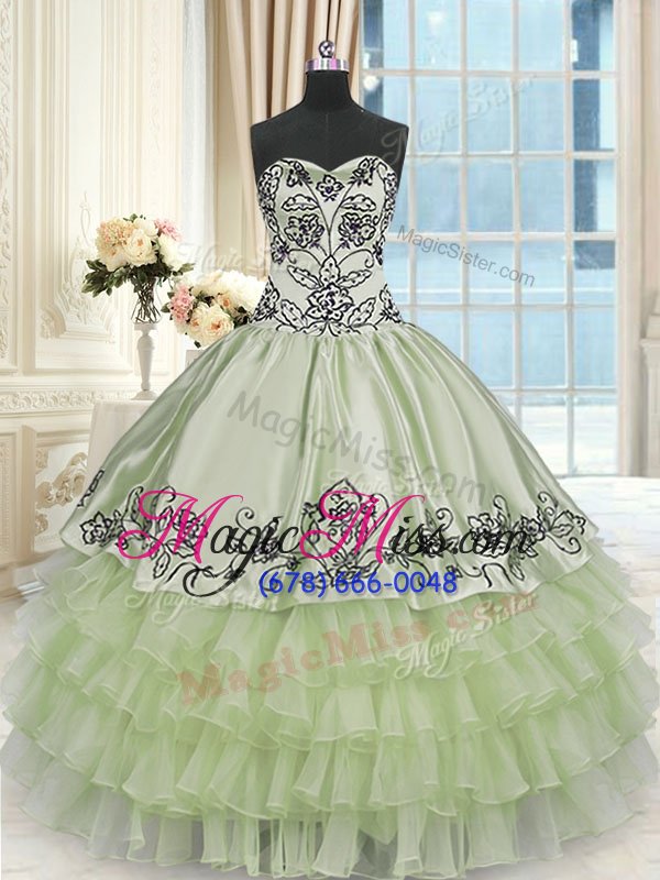 wholesale flare yellow green sweetheart lace up beading and embroidery and ruffled layers sweet 16 dresses sleeveless