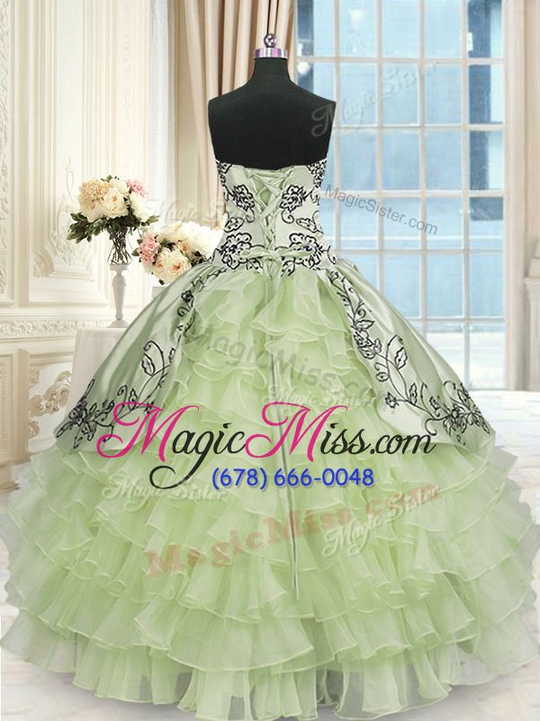 wholesale flare yellow green sweetheart lace up beading and embroidery and ruffled layers sweet 16 dresses sleeveless