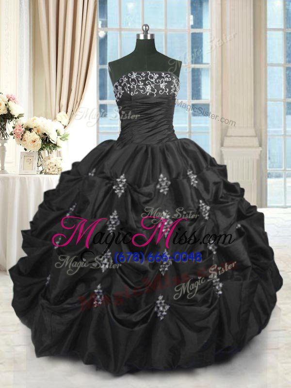 wholesale hot sale pick ups black sleeveless taffeta lace up quinceanera gown for military ball and sweet 16 and quinceanera