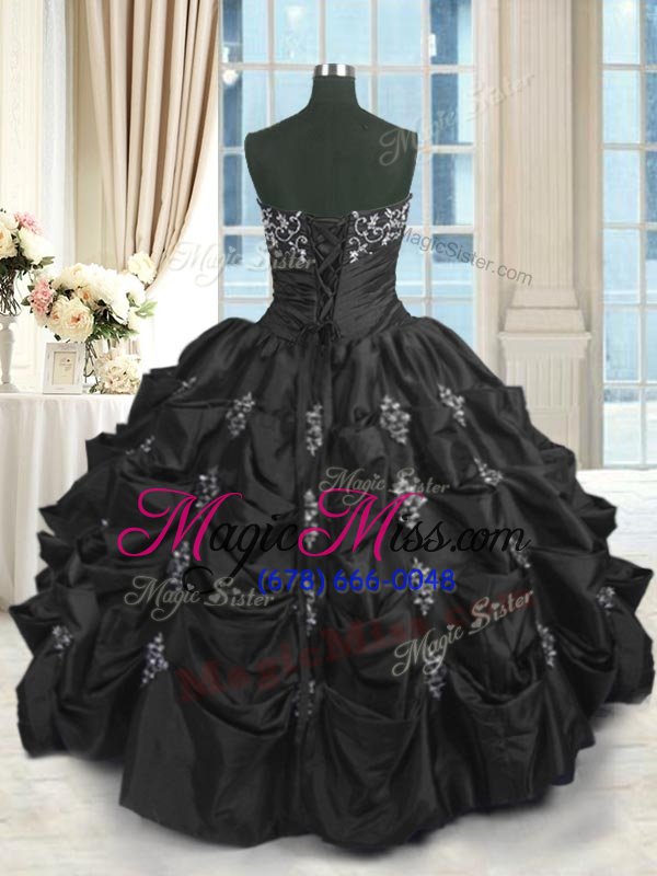 wholesale hot sale pick ups black sleeveless taffeta lace up quinceanera gown for military ball and sweet 16 and quinceanera