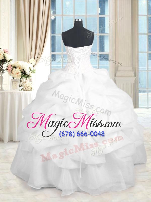 wholesale romantic white lace up sweetheart beading and ruffles 15th birthday dress organza sleeveless