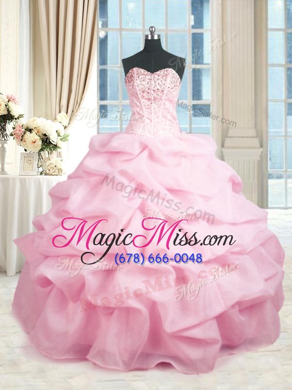 wholesale sophisticated organza sweetheart sleeveless lace up beading and ruffles sweet 16 quinceanera dress in pink