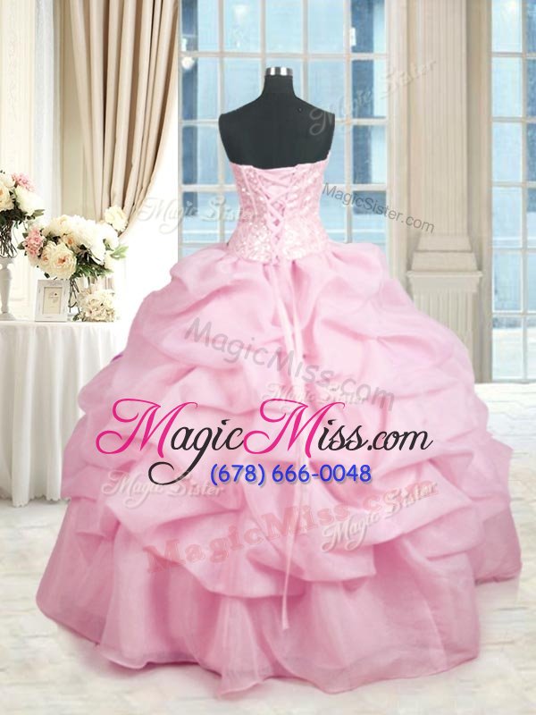 wholesale sophisticated organza sweetheart sleeveless lace up beading and ruffles sweet 16 quinceanera dress in pink