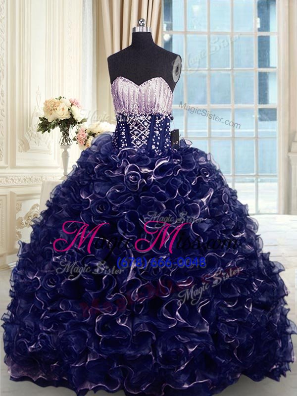 wholesale chic purple sweetheart lace up beading and ruffles 15th birthday dress brush train sleeveless