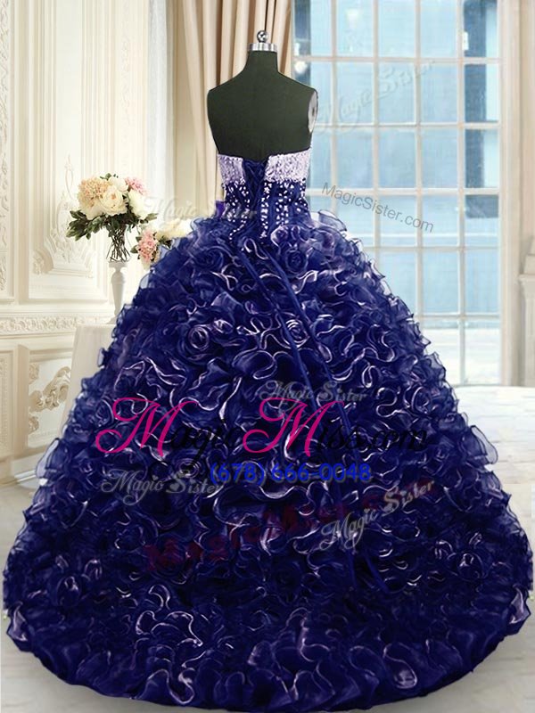 wholesale chic purple sweetheart lace up beading and ruffles 15th birthday dress brush train sleeveless