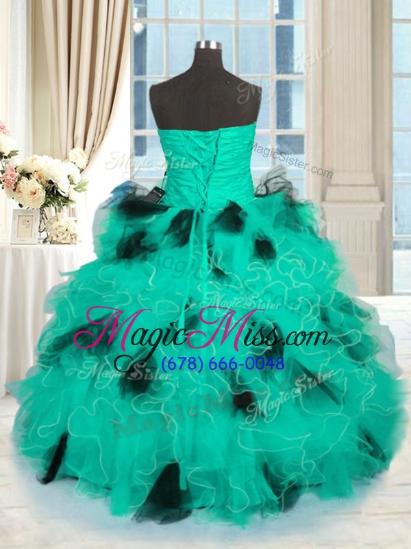 wholesale shining turquoise ball gowns beading and ruffles 15th birthday dress lace up tulle sleeveless floor length