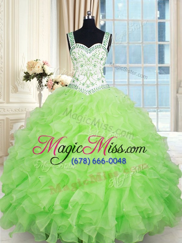 wholesale vintage floor length yellow green vestidos de quinceanera straps sleeveless lace up