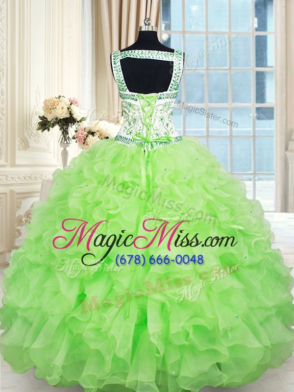 wholesale vintage floor length yellow green vestidos de quinceanera straps sleeveless lace up