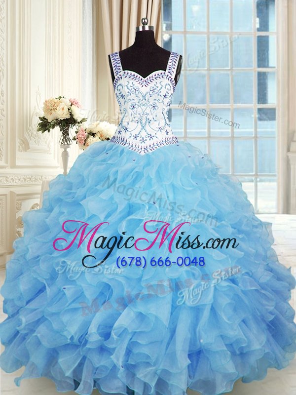 wholesale customized floor length lace up vestidos de quinceanera baby blue and in for military ball and sweet 16 and quinceanera with beading and appliques and ruffles