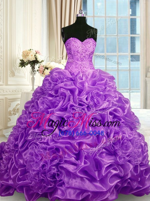 wholesale decent organza sweetheart sleeveless sweep train lace up beading and pick ups sweet 16 dress in lavender