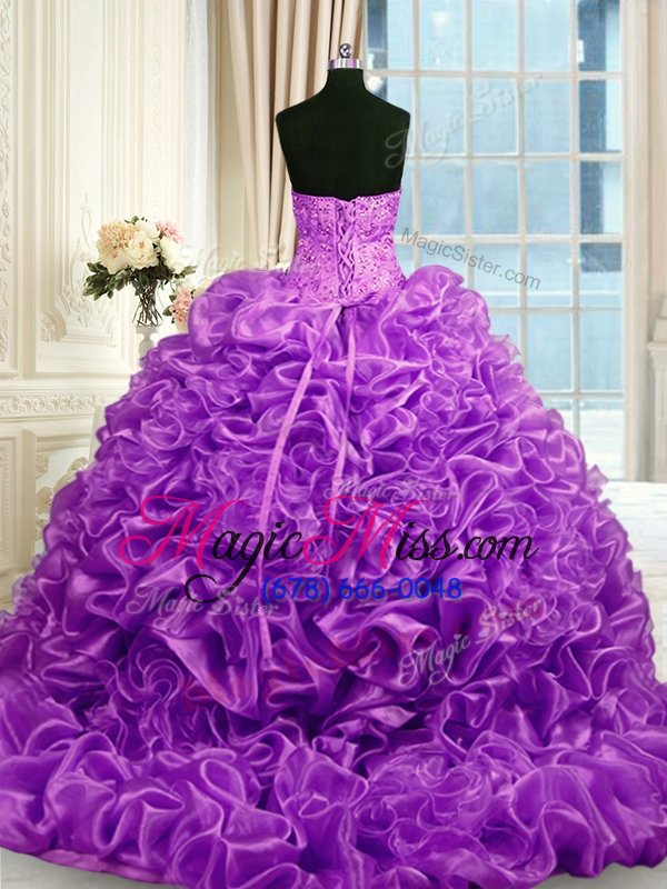 wholesale decent organza sweetheart sleeveless sweep train lace up beading and pick ups sweet 16 dress in lavender