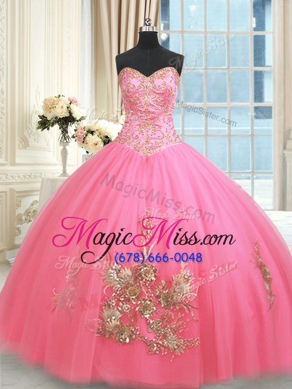 wholesale floor length ball gowns sleeveless rose pink quinceanera gowns lace up