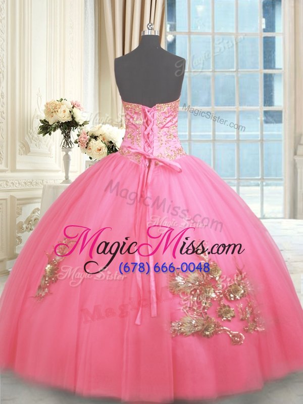 wholesale floor length ball gowns sleeveless rose pink quinceanera gowns lace up