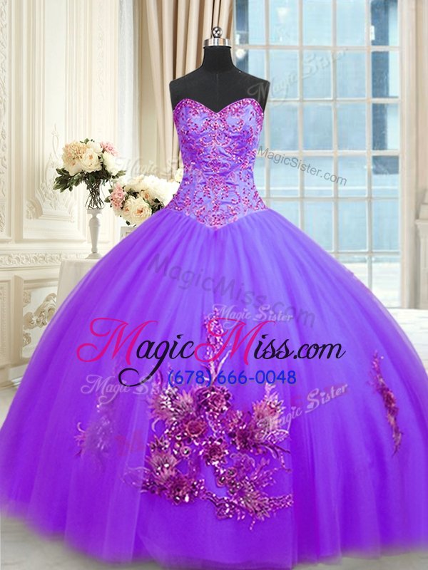 wholesale deluxe floor length ball gowns sleeveless purple quinceanera dresses lace up