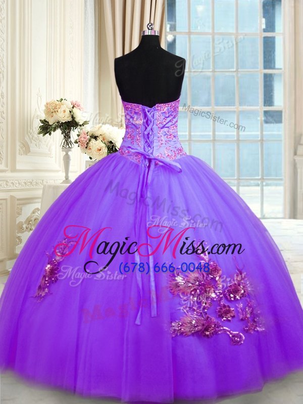 wholesale deluxe floor length ball gowns sleeveless purple quinceanera dresses lace up