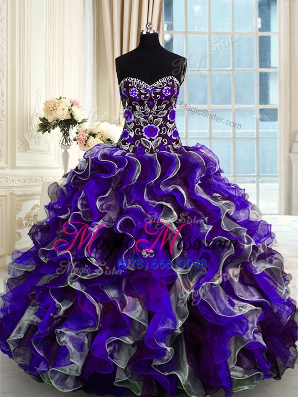 wholesale new arrival multi-color organza lace up sweetheart sleeveless floor length quinceanera gowns beading and ruffles