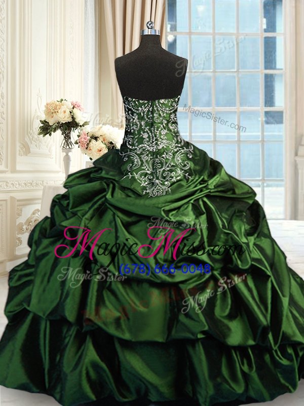 wholesale sumptuous olive green taffeta zipper sweetheart sleeveless floor length vestidos de quinceanera beading and embroidery and pick ups